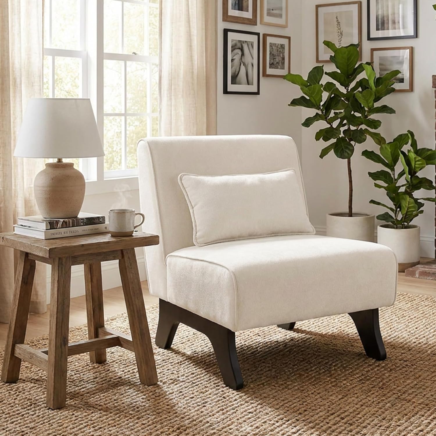 Upholstered Armless Accent Chair,Modern Comfy Living Room Chairs with Wooden Legs& Pillows,Lounge Sofa Side Chair, Customized