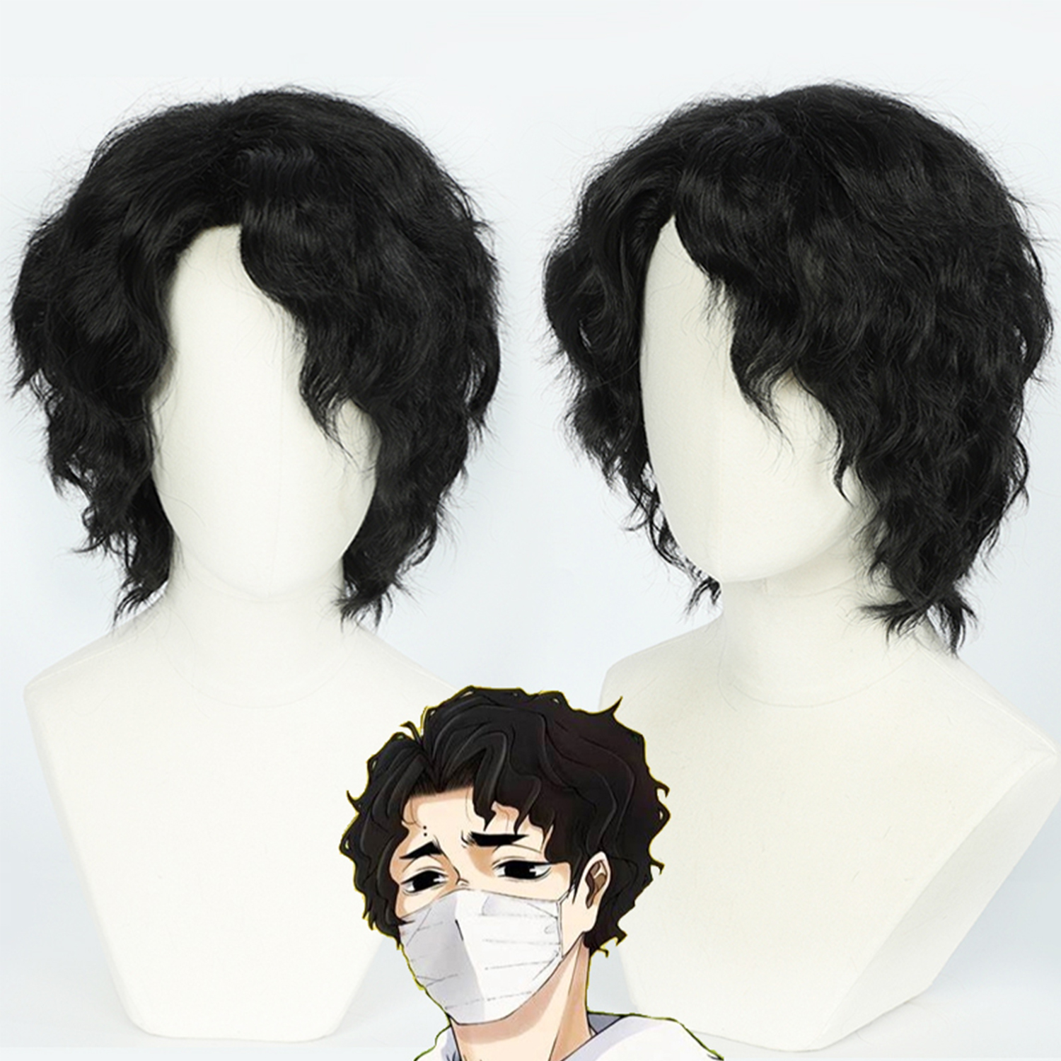 コスプレウィッグ咲草清臣ハイキューショートカーリーアニメウィッグ少年黒 Cospaly かつらアニメ男性合成かつら前髪毎日学校