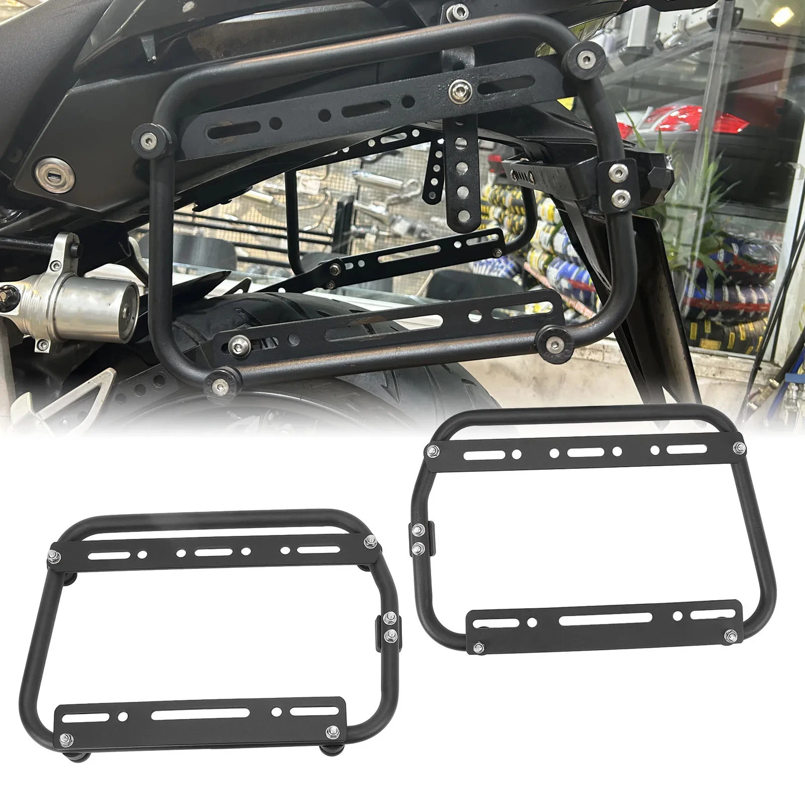 HOMEFISH アルミ合金オートバイサイドケースサポートラック高負荷サドルバッグブラケットバイクアクセサリー