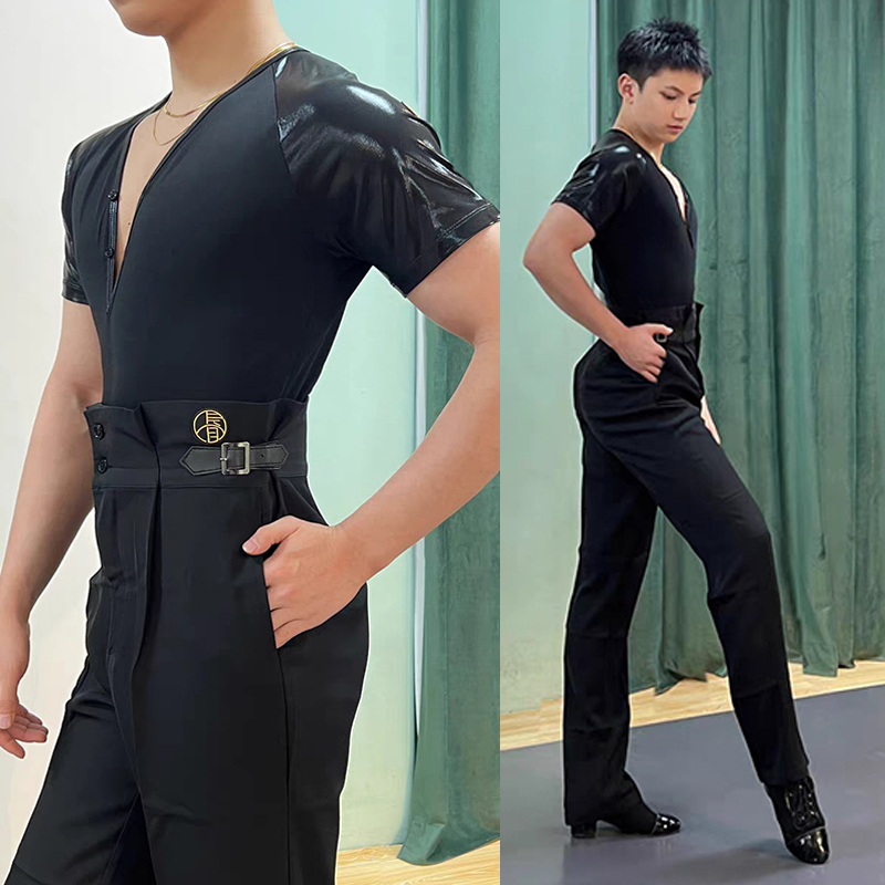 2022 ラテンダンスパンツ男性ハイウエスト黒ズボン社交ダンス競技服チャチャサルサダンス衣装 DNV16453