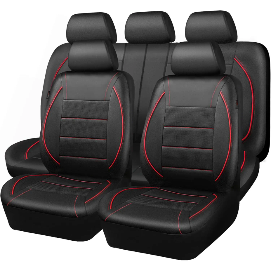 ユニバーサルレザーカーシートカバーレッドシンプル防水5シートカーシートカバー