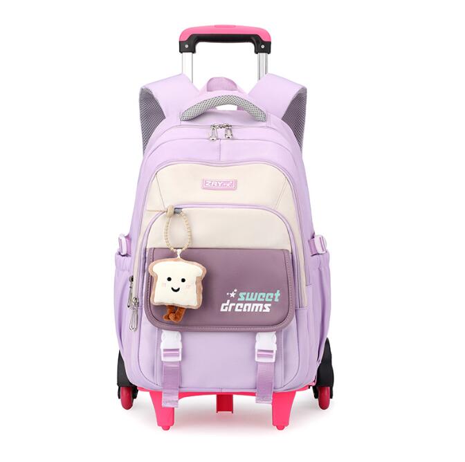 スクールローリングバックパック女の子のためのスクールトロリーバッグホイールスクールホイール付きバッグ旅行ローリング荷物バックパックバッグ女の子のため