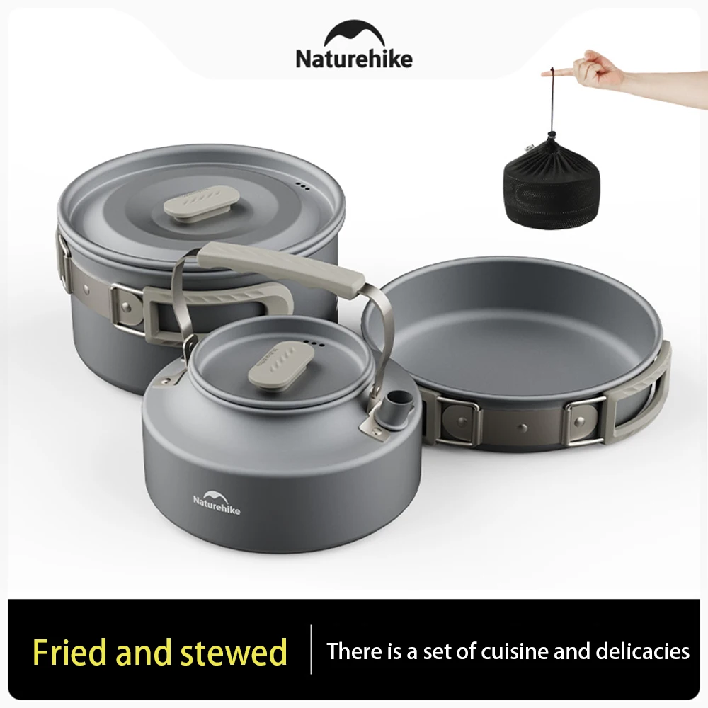 Naturehike キャンプ調理器具キット、キッチン用品キャンプギア、アウトドアクッキング超軽量アルミポットケトルテーブルウェアセット