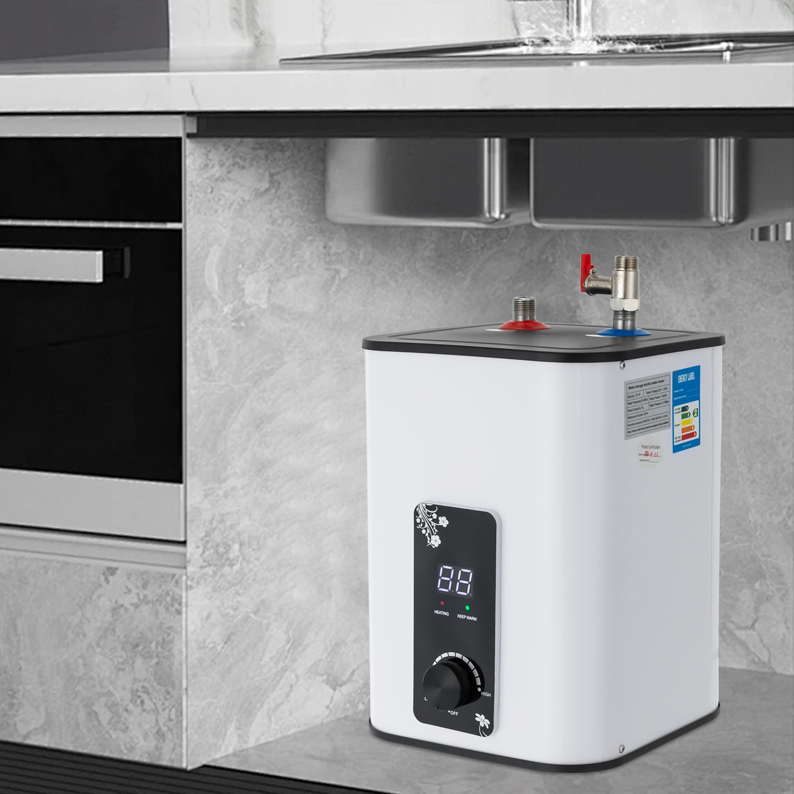 8L インスタント給湯器、シンク下給湯器、キッチン用 1500W 小型タンク給湯器、トップアウトレット蛇口