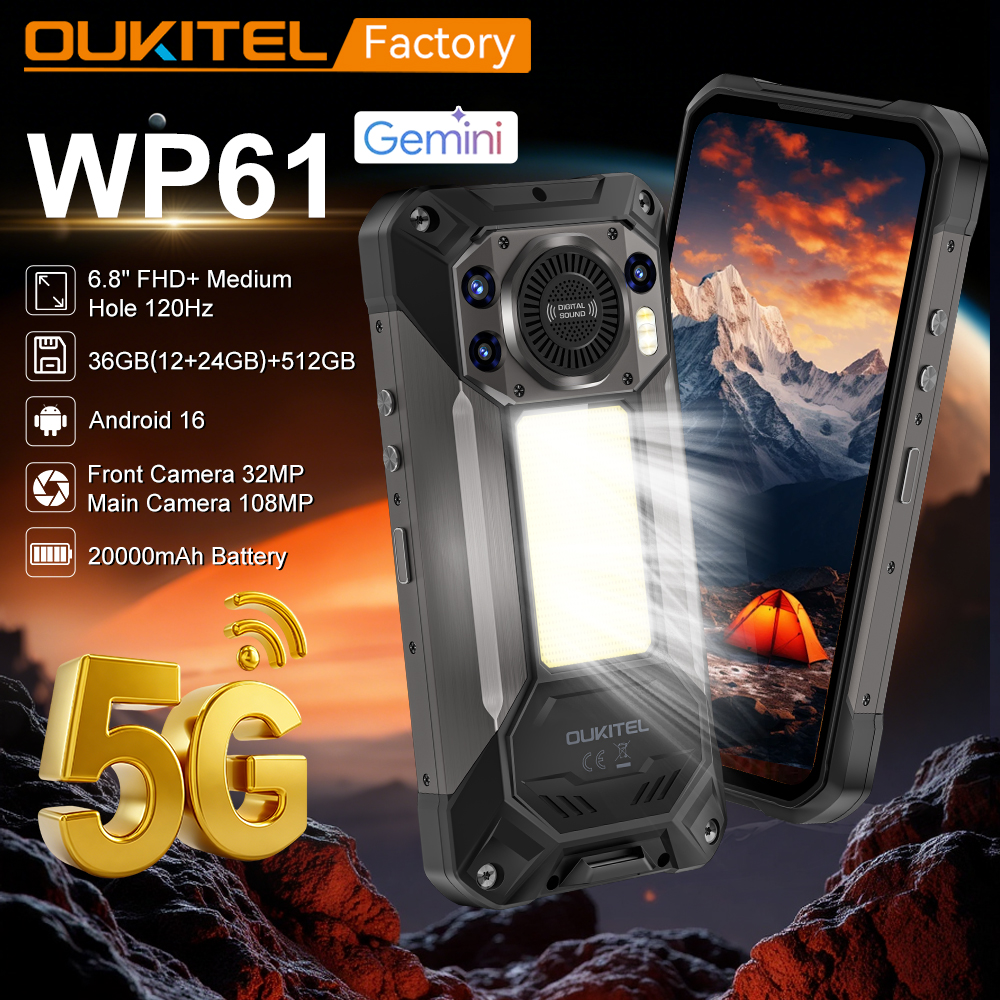 グローバルバージョン WP61 頑丈なスマートフォン 5G FHD ディスプレイ 36 ギガバイト (12 24) 512 ギガバイト 20000mAh 108MP MTK 寸法 7025 アンドロイド 16 携帯電話