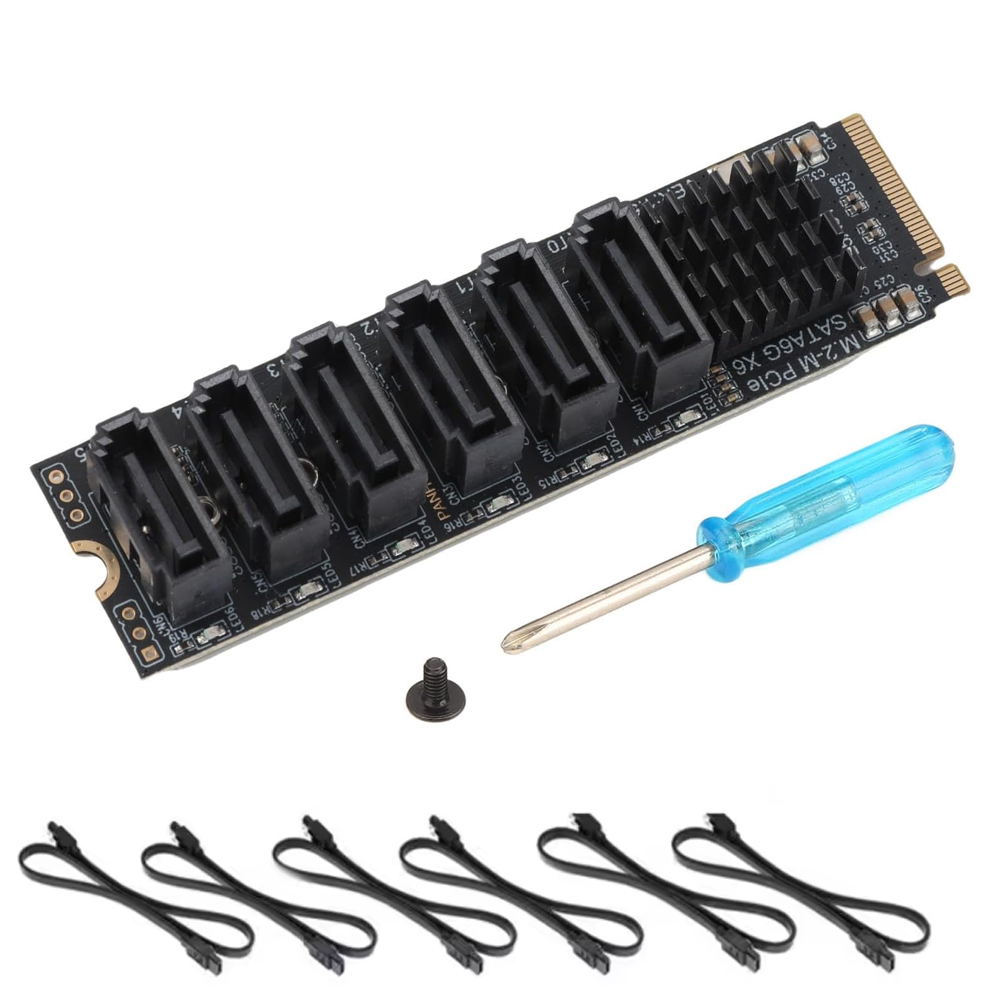 M.2 NVMe Mキー PCIE 3.0 - SATA 6Gbps 6ポート拡張カード NAS Synologyハードドライブ拡張PCI-Eアダプターライザーカード ASM1166 PM