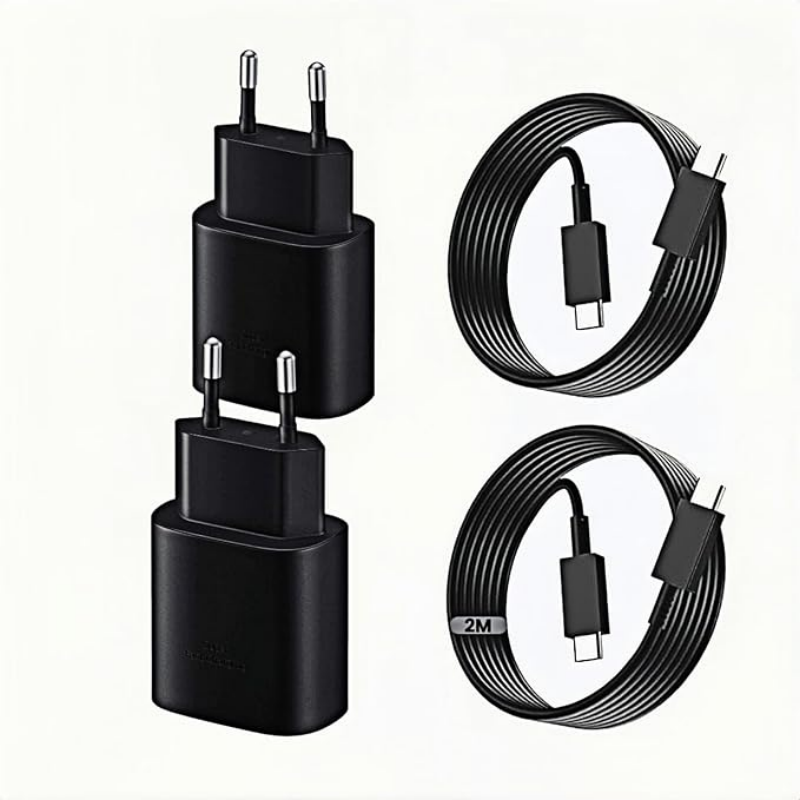 25W USB-C 急速充電器 2 パック 2m ケーブル付き: iPhone 17/15/16 用、Samsung S26/S25/S24/S23/S22/S21/A55/A54/A51 用
