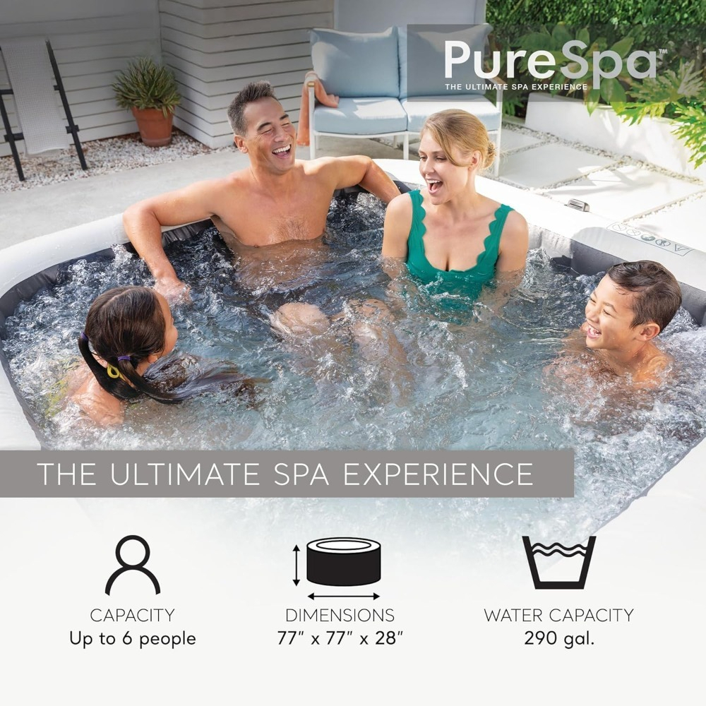 レストランセット-PureSpa Greystone デラックスインフレータブルホットタブ 6 人用スパ カバー付き ワイヤレスコントロール FastFill システム