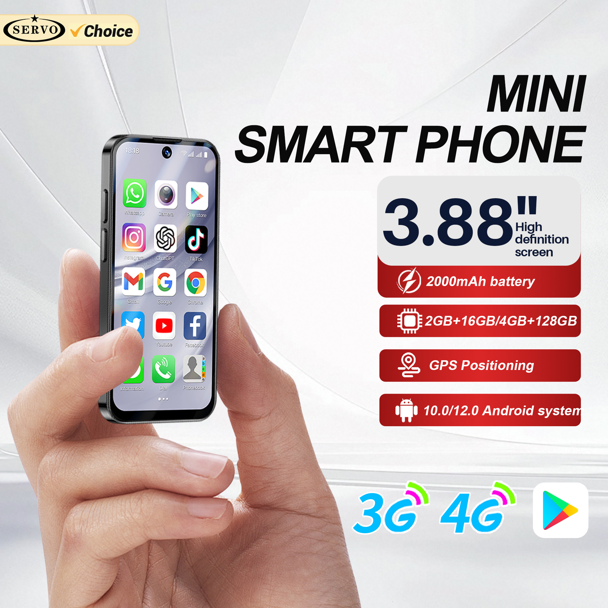 2025 新しいミニ Android スマートフォン 3.88 インチ HD ディスプレイ、4G LTE/3G WCDMA、4GB 128GB/2GB 16GB、2000mAh バッテリー小型携帯電話ロック解除