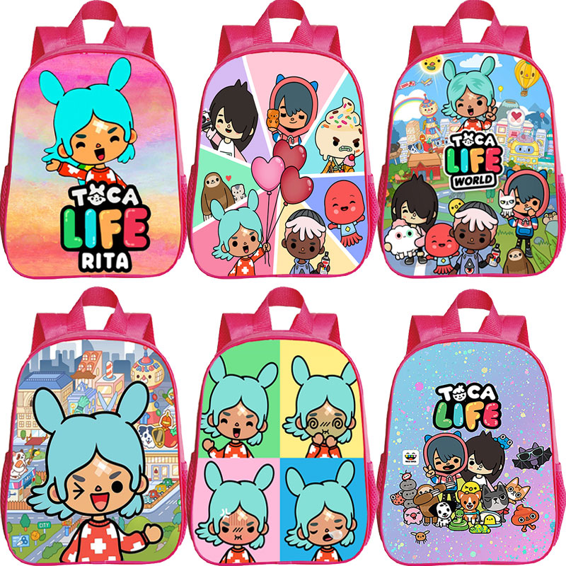 Toca Life World プリントバックパック子供かわいいピンクのバックパック幼児幼稚園バッグ女の子通学 Toca Boca キッズ Mochila