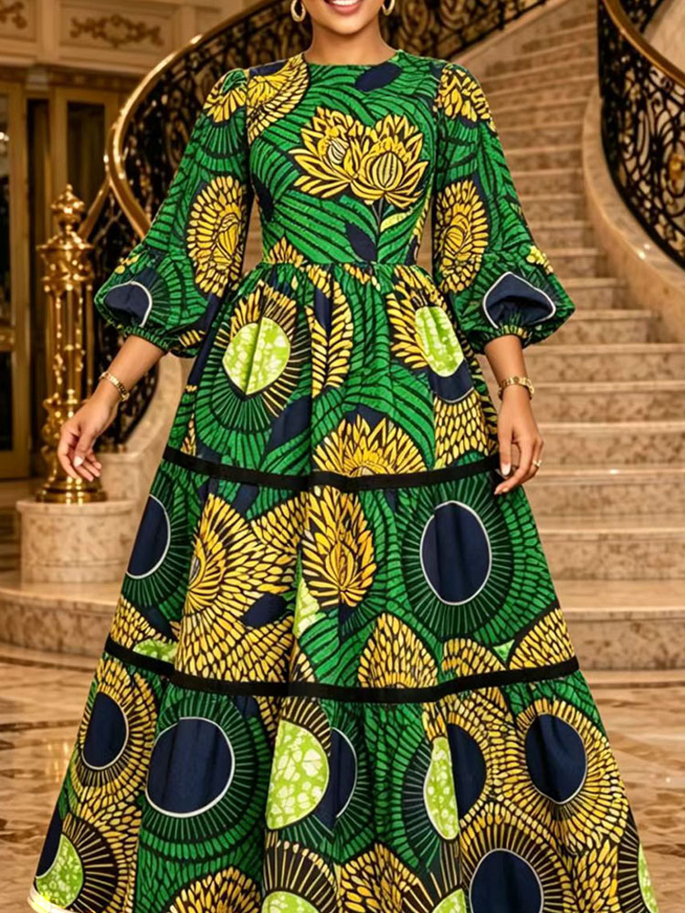 ワックス素材コットンプリントアンカラ女性マキシ着物ローブアフリカ Dashiki 伝統的なラマダンウェディングワックスプリントロングガウン