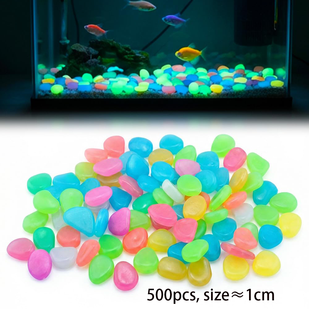 暗闇で光る小石/グローストーン 庭/水槽/水族館/植木鉢/盆栽用装飾 (500個 マ​​ルチカラー 1cm)