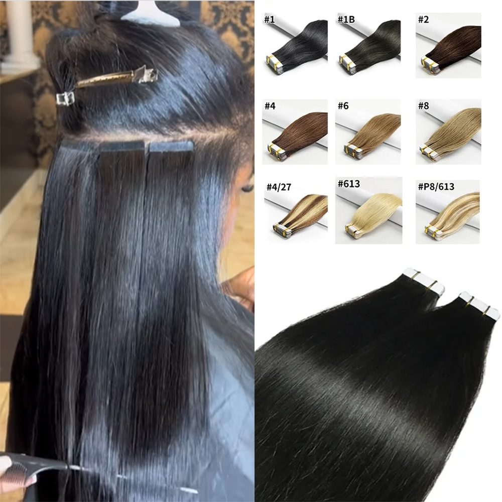 テープインヘアエクステンション 人毛ブラジリアンヘア 100% 人毛エクステンション 20 個 ストレートヘア 女性用