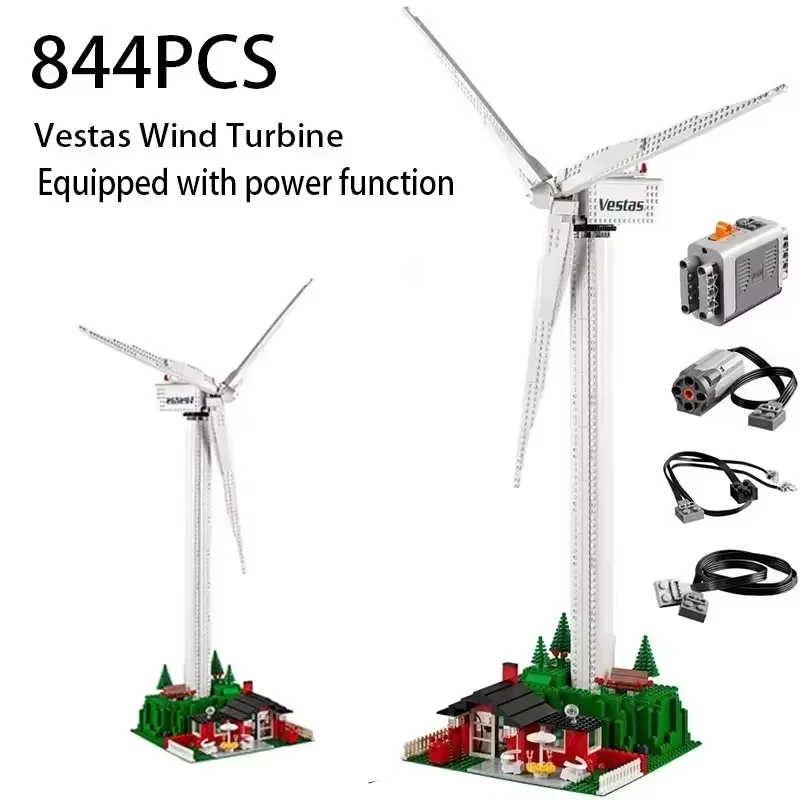 新しい DIY844PCS シリーズ Vestas 風力タービンビルディングブロック電動風車発電機男の子と女の子組み立てモデル誕生日おもちゃ