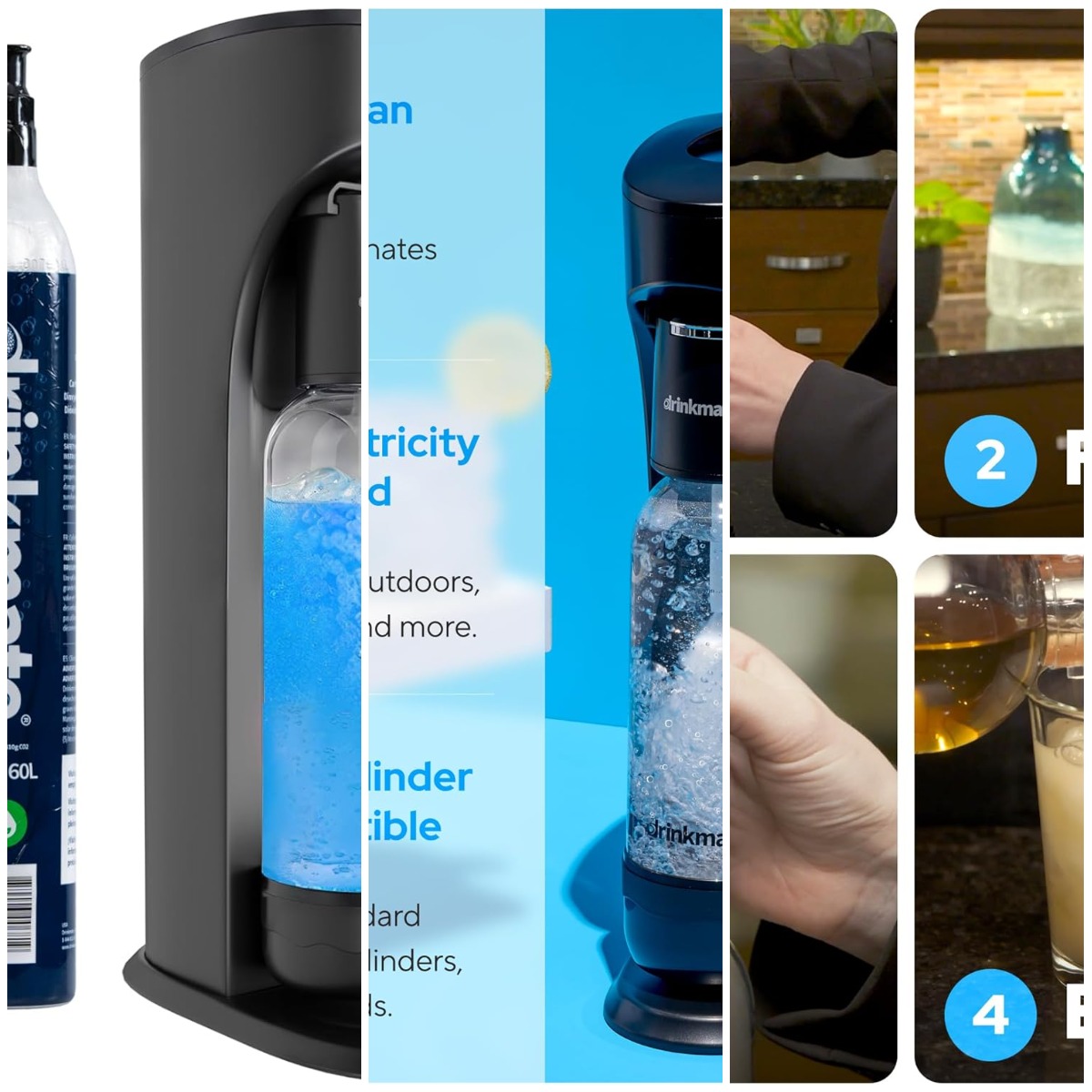 OmniFizz スパークリングウォーターおよびソーダメーカー、あらゆる飲み物を炭酸化、バンドル - 60L CO2 3 本が含まれます