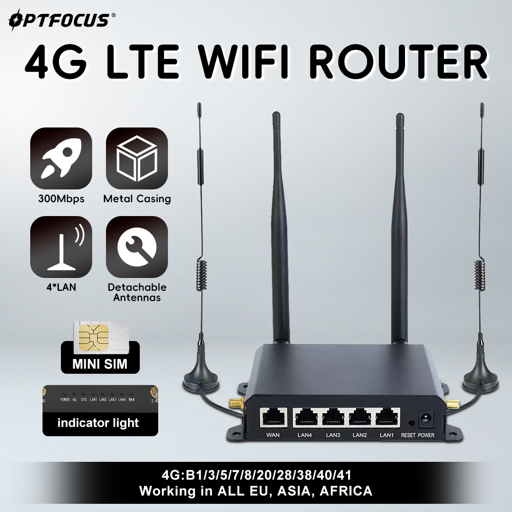 OPTFOCUS LTE WIFI ルーター 4G 300Mbps 4 取り外し可能なアンテナワイヤレスルーター 1WAN 4LAN USIM カードスロット産業用 Wifi ルーター