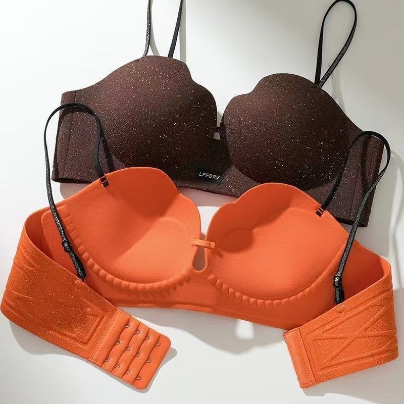 スパークルペタルカッププッシュアップワイヤレスブラジャー小さなバスト用パッド入りシームレスサイドカバレッジリフトギャザーデイリーウェア女性
