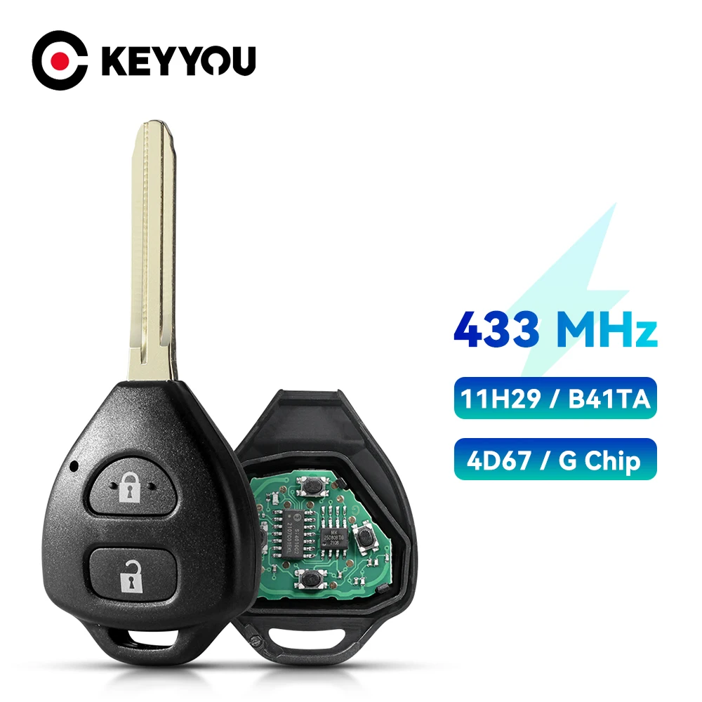 KEYYOU B41TA 11H29 トヨタハイエースヤリスハイラックス Vigo Innova カローラ RAV4 2 ボタン 433Mhz 4D67 G チップリモコン車のキー