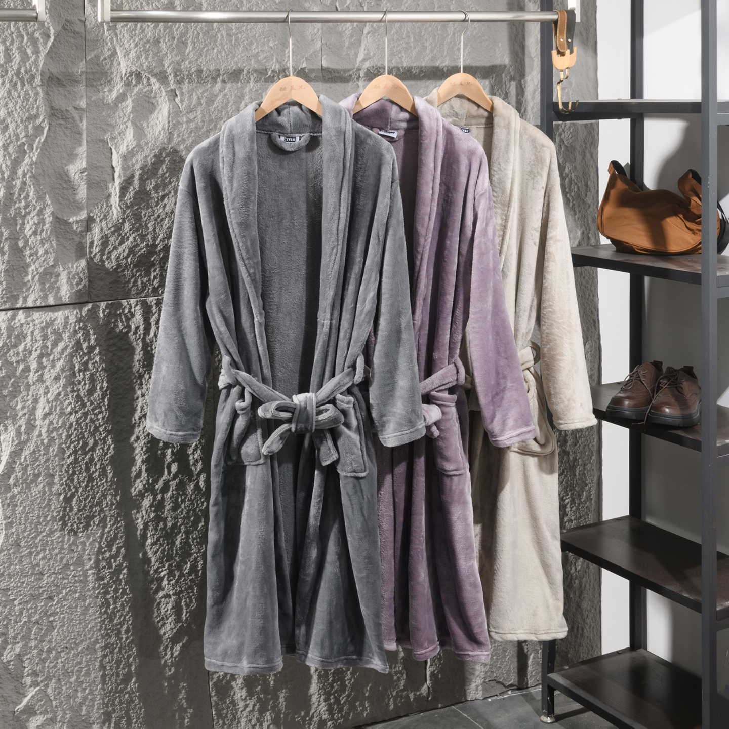 厚みのあるフランネルホーム服パジャマローブカップル用暖かさ保証品質優れた若者ロング丈カラー