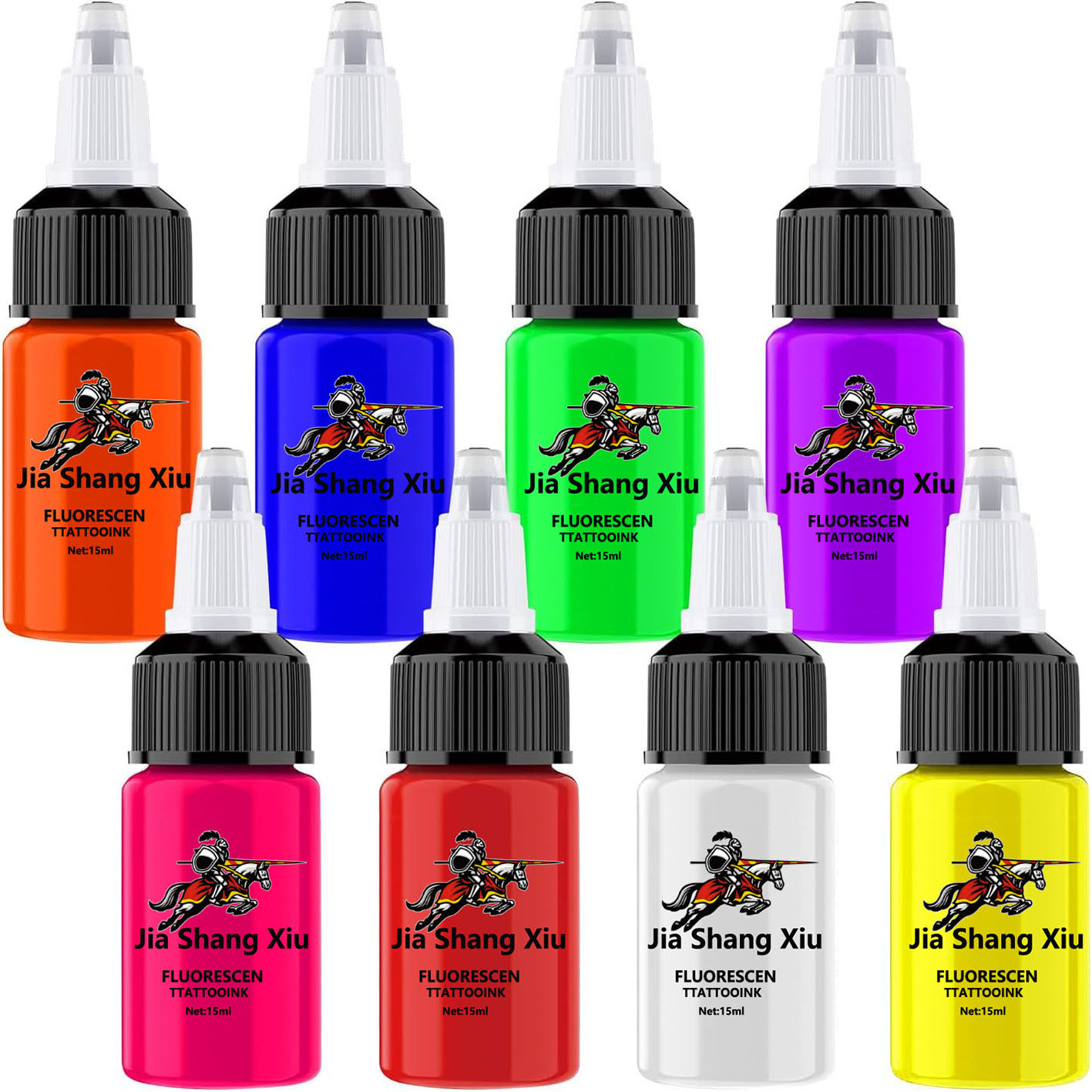 タトゥーインクセット - タトゥーインク顔料キット、8色、1/2オンス15ml/ボトル、プロフェッショナルタトゥー蛍光インクとハロウィーンタトゥー用品用品(1/2オンス (15ml)、8色)