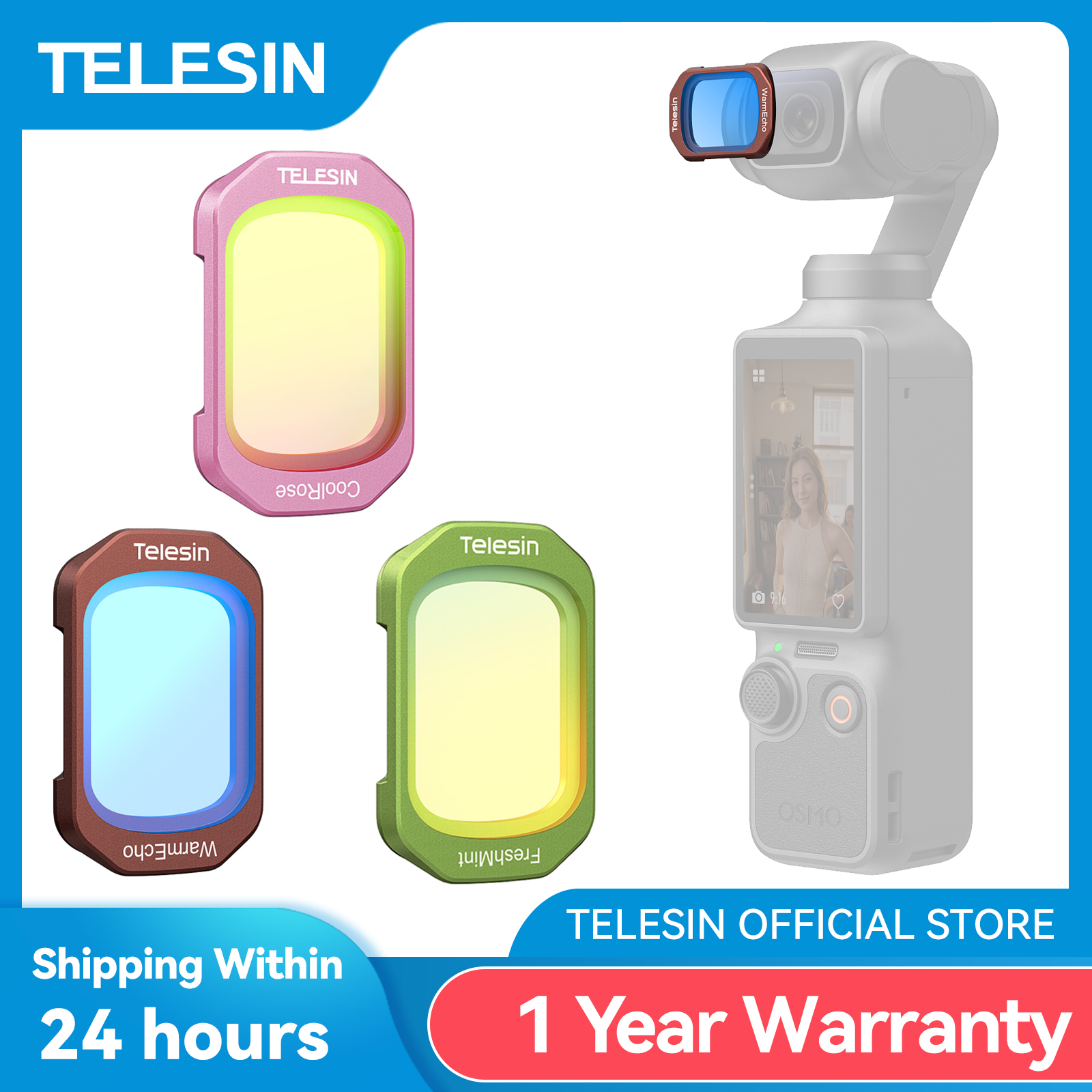 TELESIN レンズフィルターキットセット DJI Pocket 4 Pocket 3 CPL ND2-32 ブラックミストクールローズフレッシュミント WarmEcho 磁気レンズフィルター