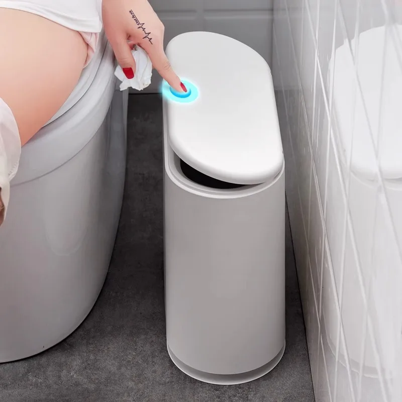 Trash Can Living Room Bathroom High-end Home Kitchen Flip-top Press-seam Trash Can with Lid Deodorant Waste Paper Basket