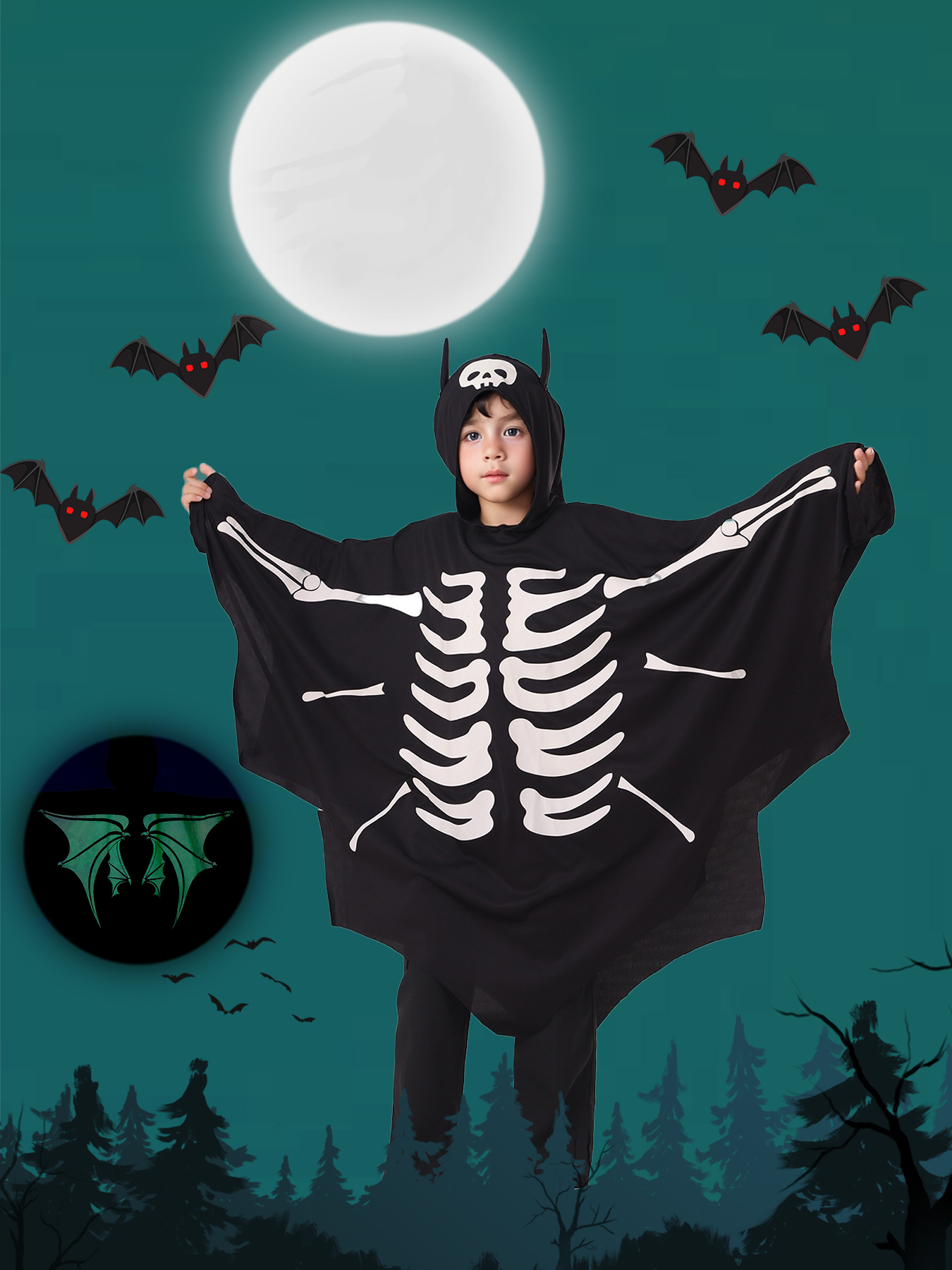 男の子発光ゴーストバットコスプレケープホラーテーマパーティー衣装子供のためのハロウィンコスチューム