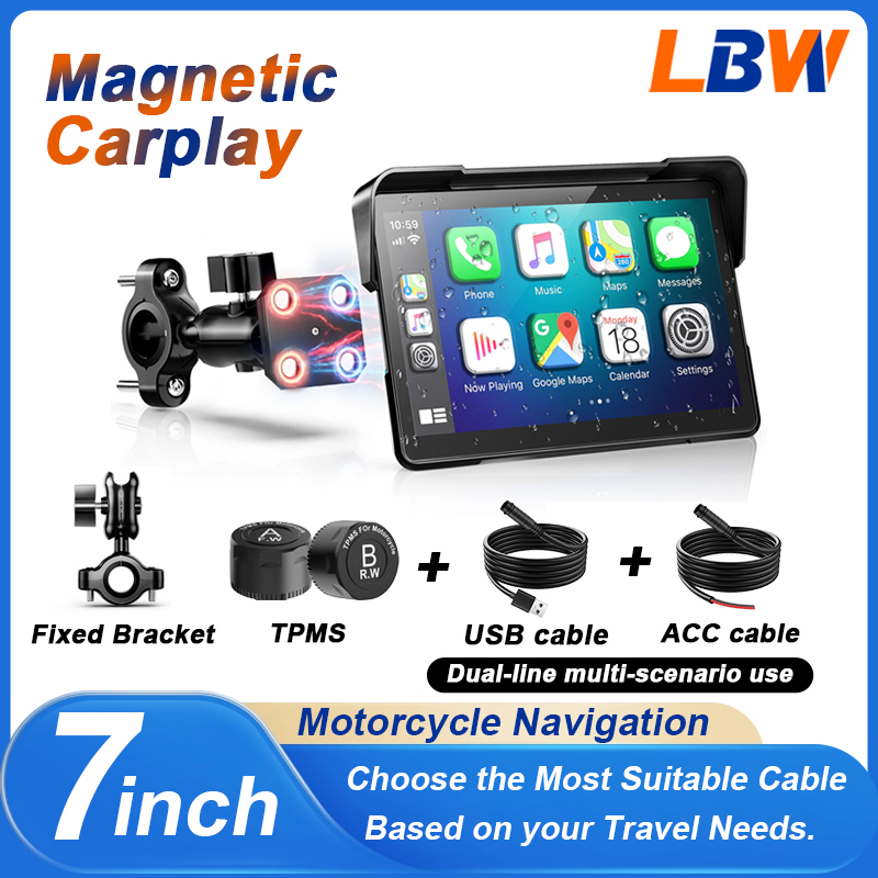 LBW 7 インチ磁気 GPS ナビゲーションオートバイ CarPlay ダッシュボード (オプションの TPMS アップグレード USB ケーブル付き) すべての車モデル用