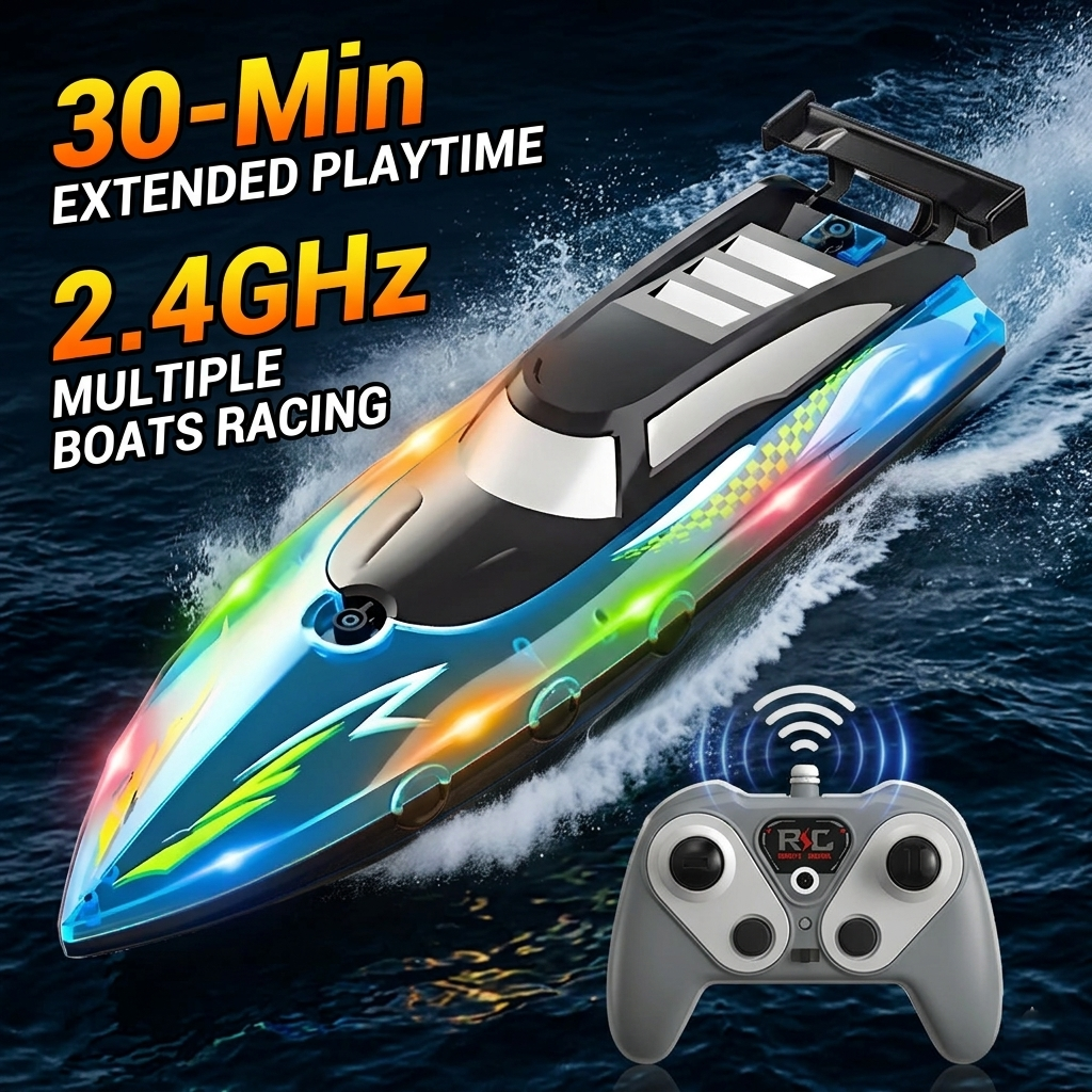 高速 RC ボート 2.4GHz リモートコントロールスピードボート防水電動レーシングボート LED 付きプール湖 30 分キッズボーイズおもちゃ