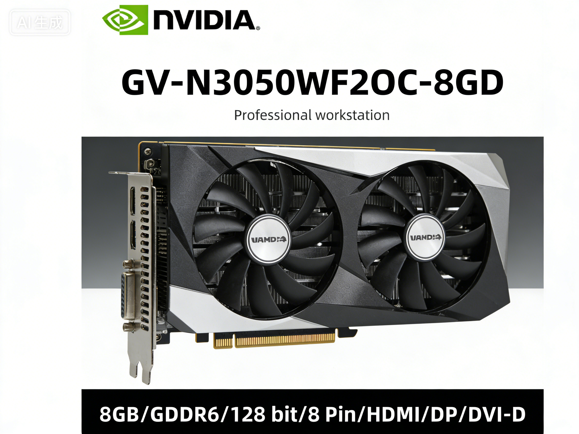 RTX 3050 GPU GIGABYTE GV-N3050WF2OC-8GD グラフィックカードは、8GB GDDR6 128bit PCI-E 4.0、450W電源、8ピンDP1.4、HDMI 2.1、DVI-Dに対応しています。