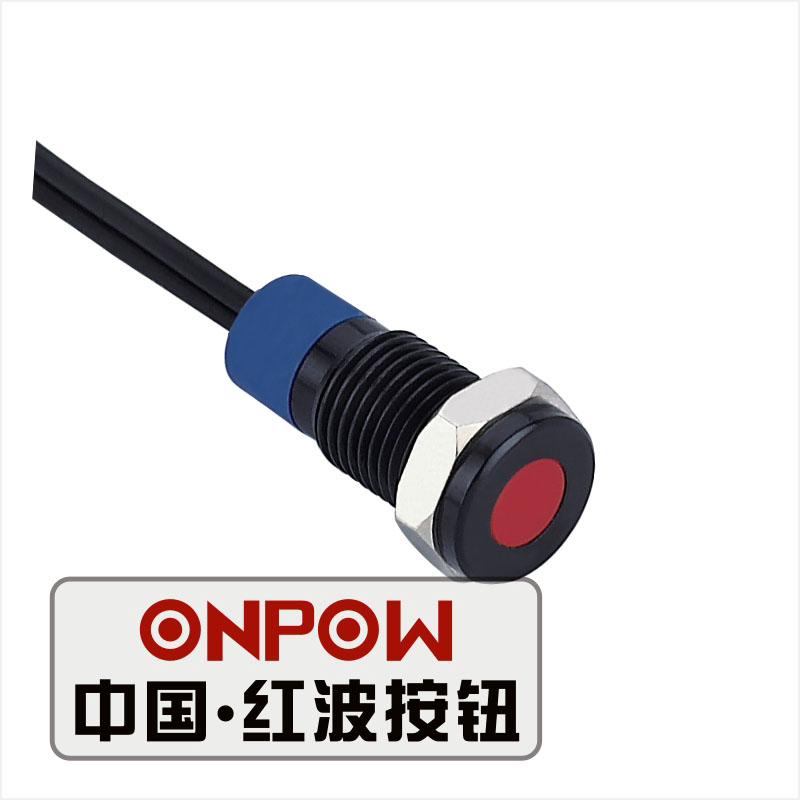 ONPOW 8mm ドット照明 黒メッキ黄銅 ワイヤー付き信号灯、表示灯、表示灯 (GQ8T-D/R/6V/A-Y) CE、RoHS