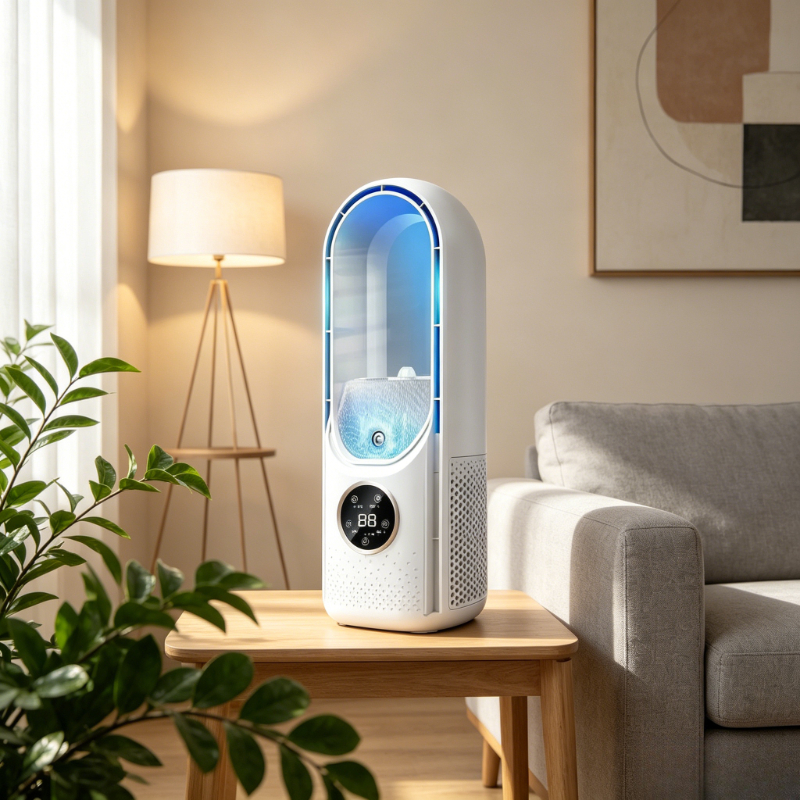 ポータブルUSB加湿機能内蔵LEDナイトライト広角気流個人冷却ファン家庭用オフィス屋内用