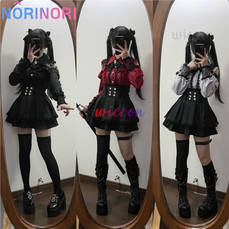 Jirai kei 衣装ロリータガールズシャツスカートセット女性かわいい弓長袖 Y2K カジュアル美的シャツ和風女性