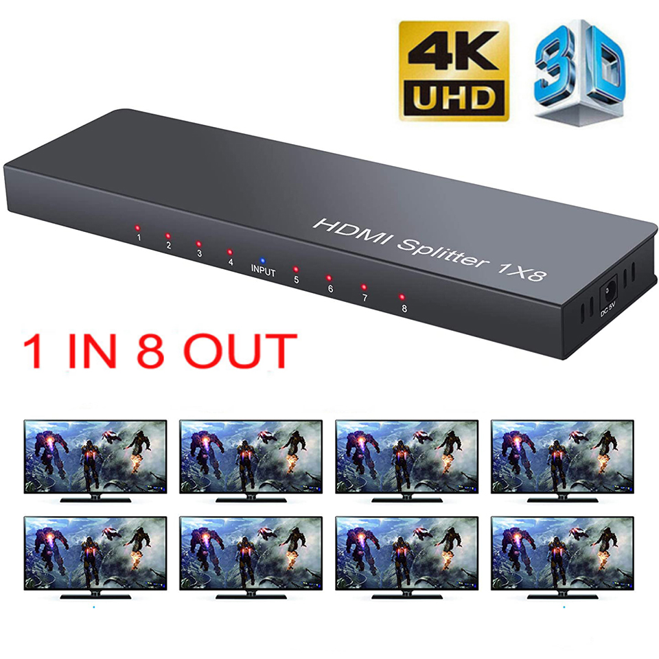 4K1x8 HDMI スプリッター 1 入力 8 出力 HDMI ビデオディストリビューターアンプ 8 HDMI ディスプレイ複製 DVD PS3 PC TV マーケットディスプレイ用