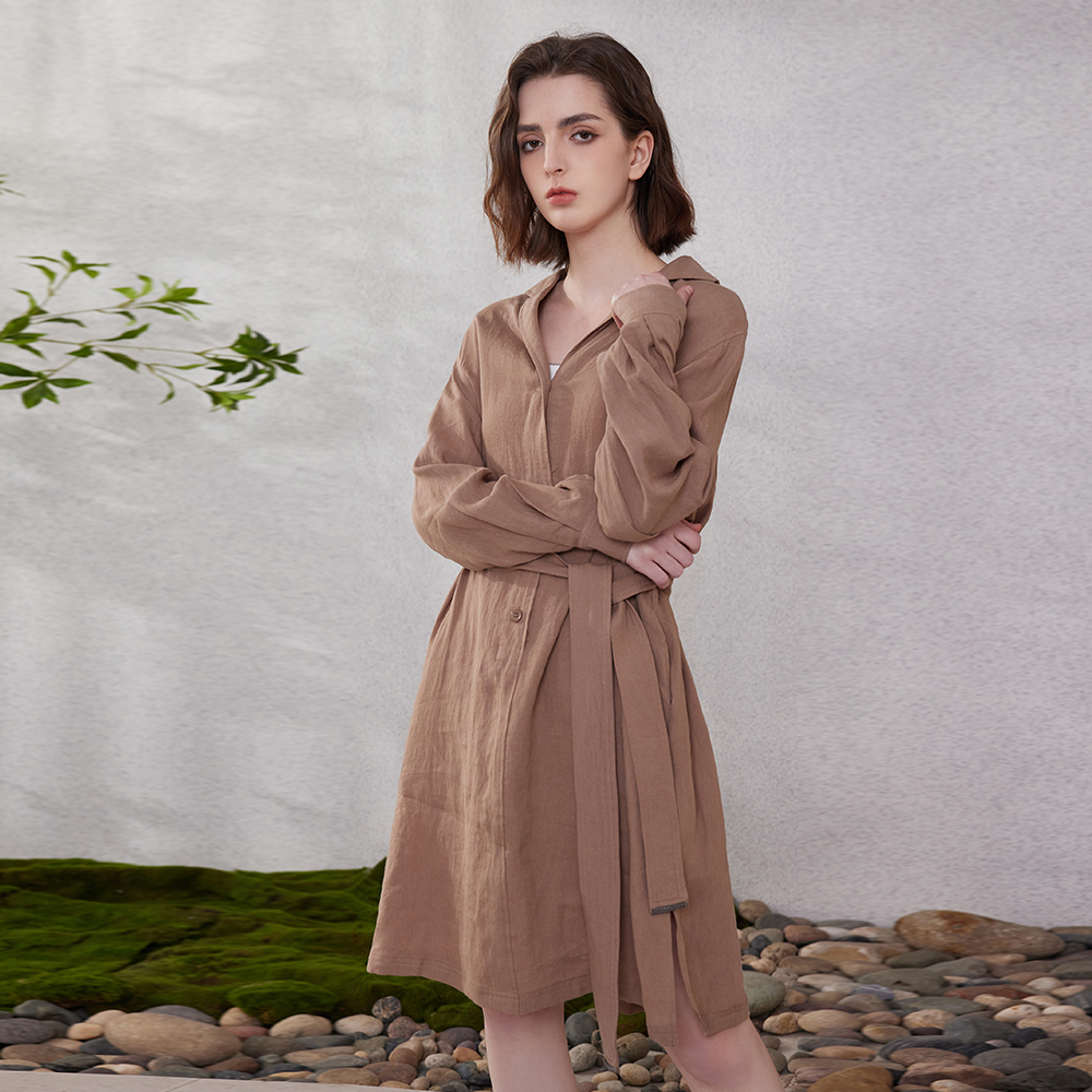 K2059L レディース 高級リネン シャツ ドレス ブラウス ピュアコットン 婦人服 エレガント おしゃれ 婦人服