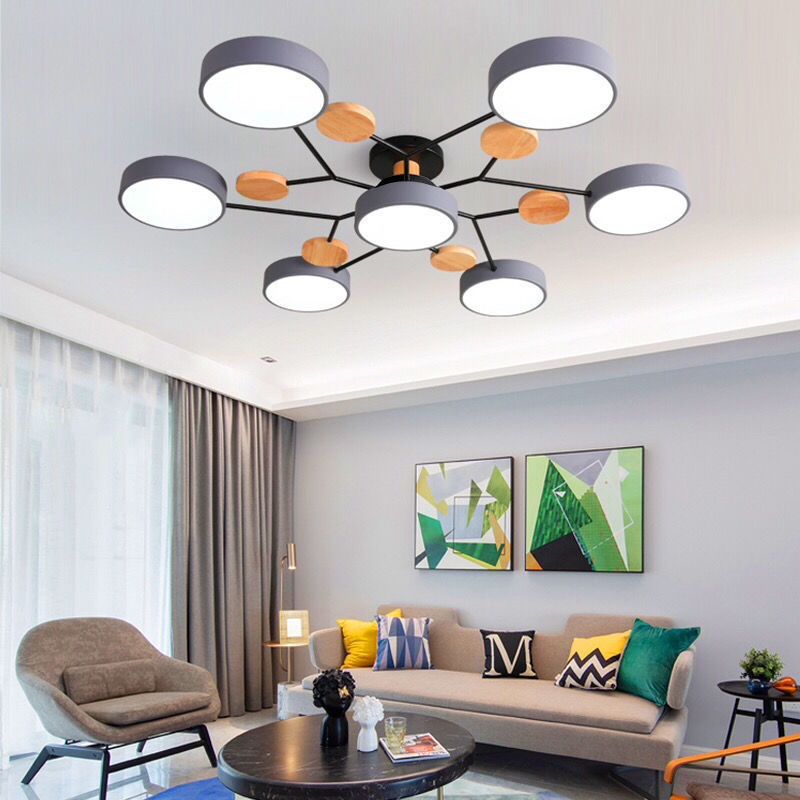 北欧モダンな木製シーリングランプ LED 3 色調光可能なシャンデリアマカロンカラーリビングベッドルームキッチンダイニングオフィス用