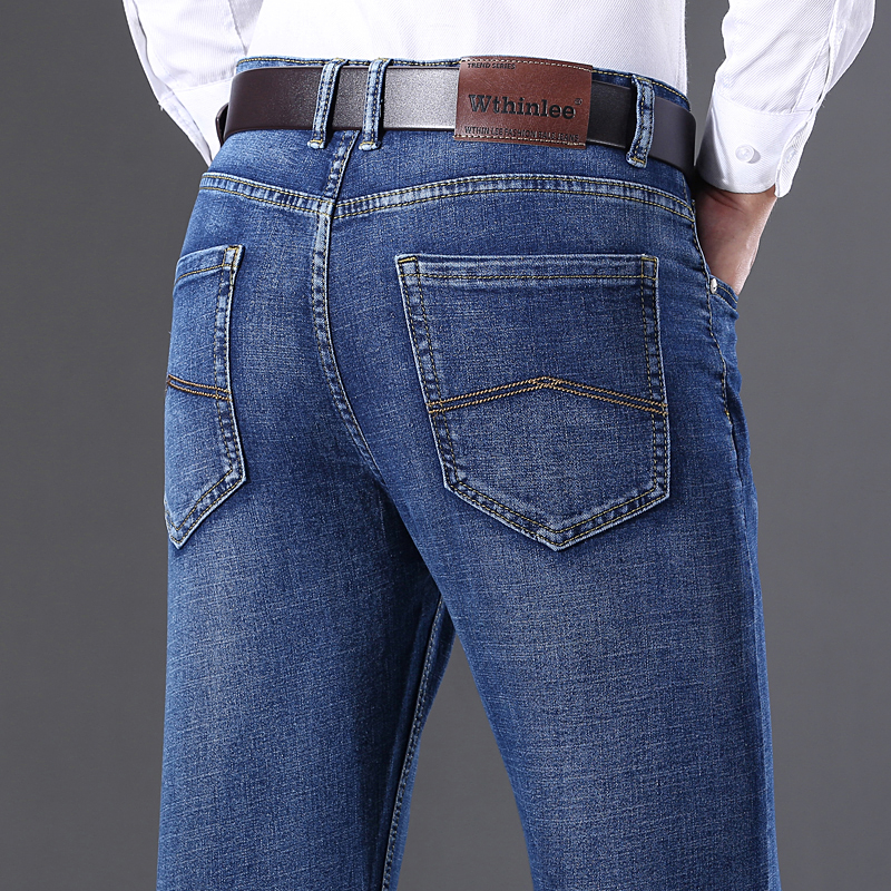 WTHINLEE 新カジュアルジーンズメンズファッションビジネスストレートデニムパンツブルーグレーブランド服クラシックストレッチワークパンツ
