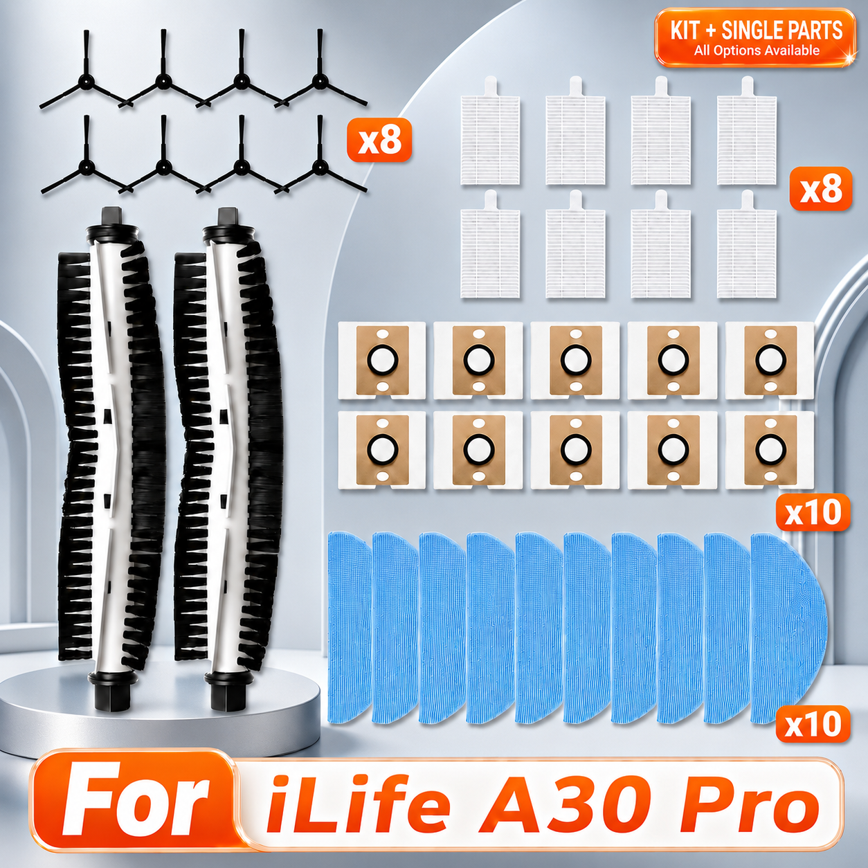 ILife A30 プロ交換部品キットとの互換性メインブラシサイドブラシ HEPA フィルターモップダストバッグ 5000pa 掃除機アクセサリー