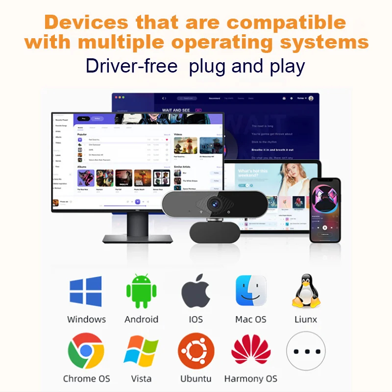 Null 4K HD ミニウェブカメラ（マイク付き）、USB インターフェースはノートパソコンやデスクトップパソコンに対応、ライブビデオ通話会議に最適