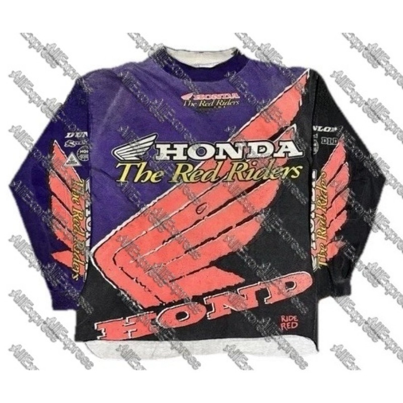 ホンダ夏モトサイクリング長袖 Tシャツ通気性ヴィンテージ 90 年代レッドライダーホンダレーシングチームメンズ長袖シャツ