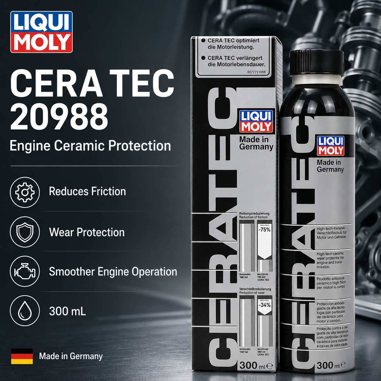 Liqui Moly CeraTec セラミックエンジンオイル添加剤耐摩耗摩擦低減モーター保護剤車のターボエンジン用
