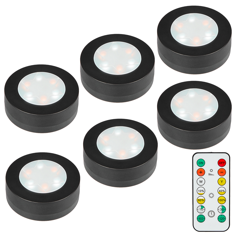 ラウンド LED キャビネットクローゼットライト CCT 家具の下調光可能なランプ電池式夜の寝室のワードローブ照明リモコン