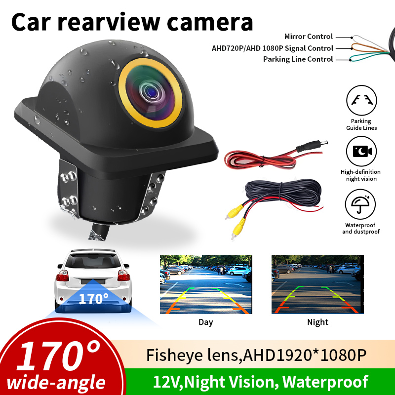 170°魚眼車リバースカメラ AHD 1080P 広角 HD ナイトビジョン IP68 防水ユニバーサル車両駐車カメラ