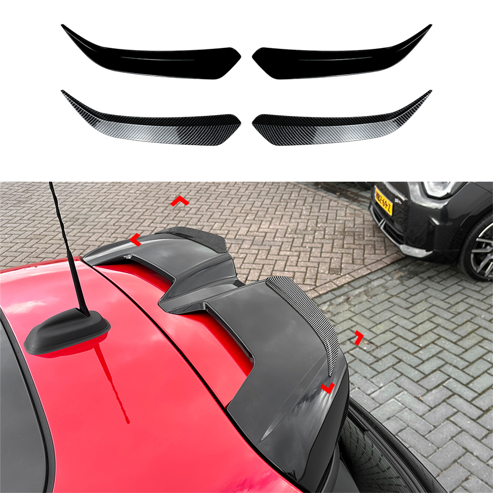 ミニクーパー S JCW F65 F66 J01 2024-25 リアルーフスポイラーウイングトリムカーボンファイバールック/グロスブラックアッパーエクステンションスプリッターリップ