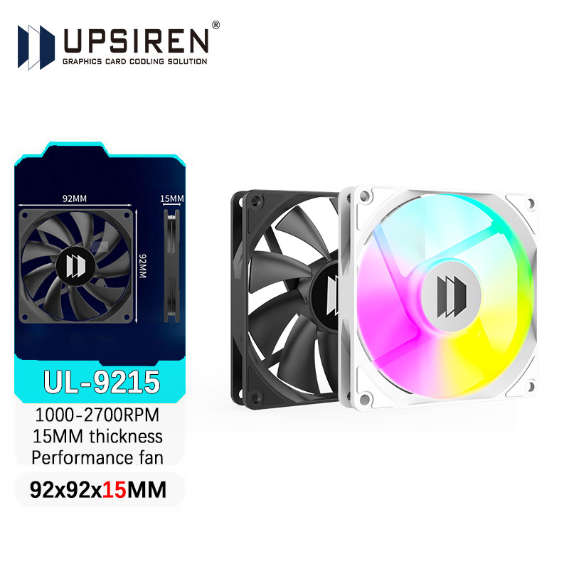 UPSIREN UL-9215 9.2cm 超薄型ファン 油圧ベアリング 92mm シャーシファン 4ピン PWM 2700 RPM ケースファン ブラック/ホワイト/ARGB 92x92x15mm