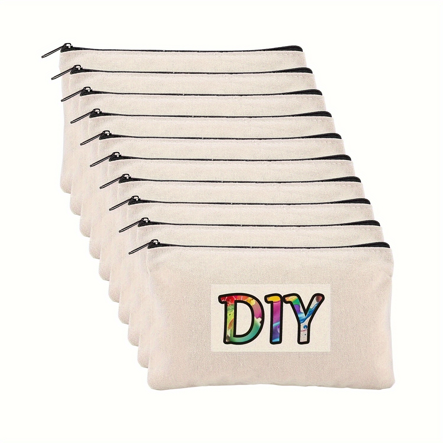 6 個ブランク DIY クラフトバッグキャンバス鉛筆ケースブランクベージュメイクアップジッパーバッグ - 鉛筆ポーチ化粧品バッグ旅行用トイレタリーバッグ