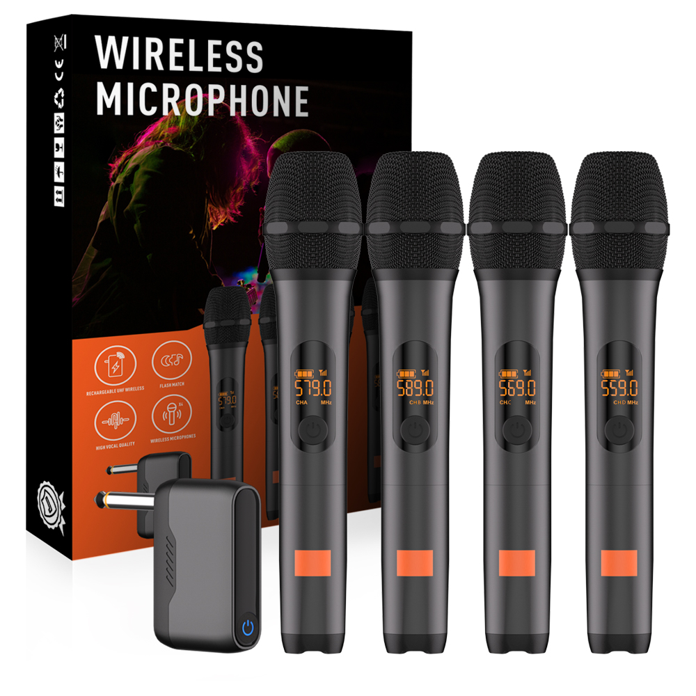 ワイヤレスマイク M23-4 UHF 録音ユニバーサルカラオケマイクリチウム電池受信機パーティー教会スピーカー