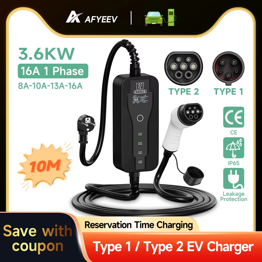 ポータブル電気自動車充電器タイプ 1 Sae J1772 16A 32A 充電ケーブルタイプ 2 IEC62196-2 11KW EU プラグコントローラウォールボックス