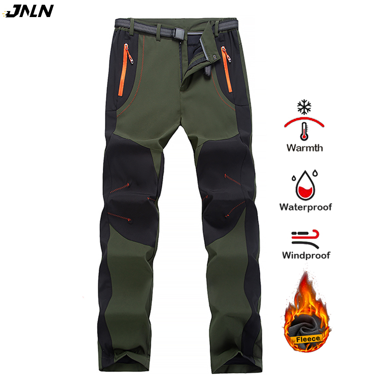 JNLN 厚く暖かいフリースハイキングパンツ男性冬防水防風屋外ソフトシェルレインパンツトレッキングキャンプスキーパンツ