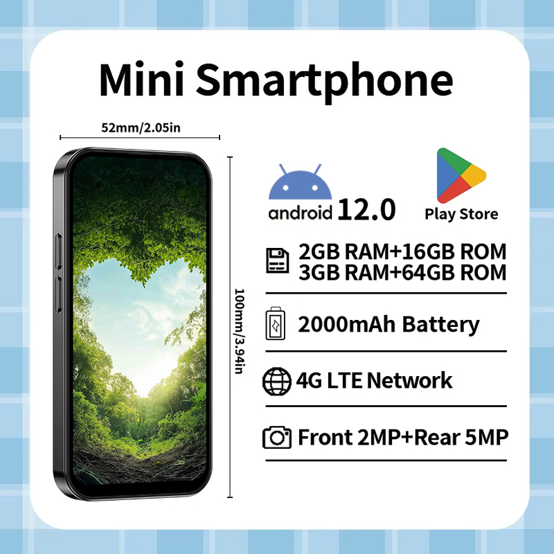 ONEMYTH M17 Pro ダイナミック アイランド 4.0 インチ Android 4G ミニ スマートフォン 3GB RAM 64GB ROM デュアル SIM 2000mAh WiFi、より多くのアプリ付き